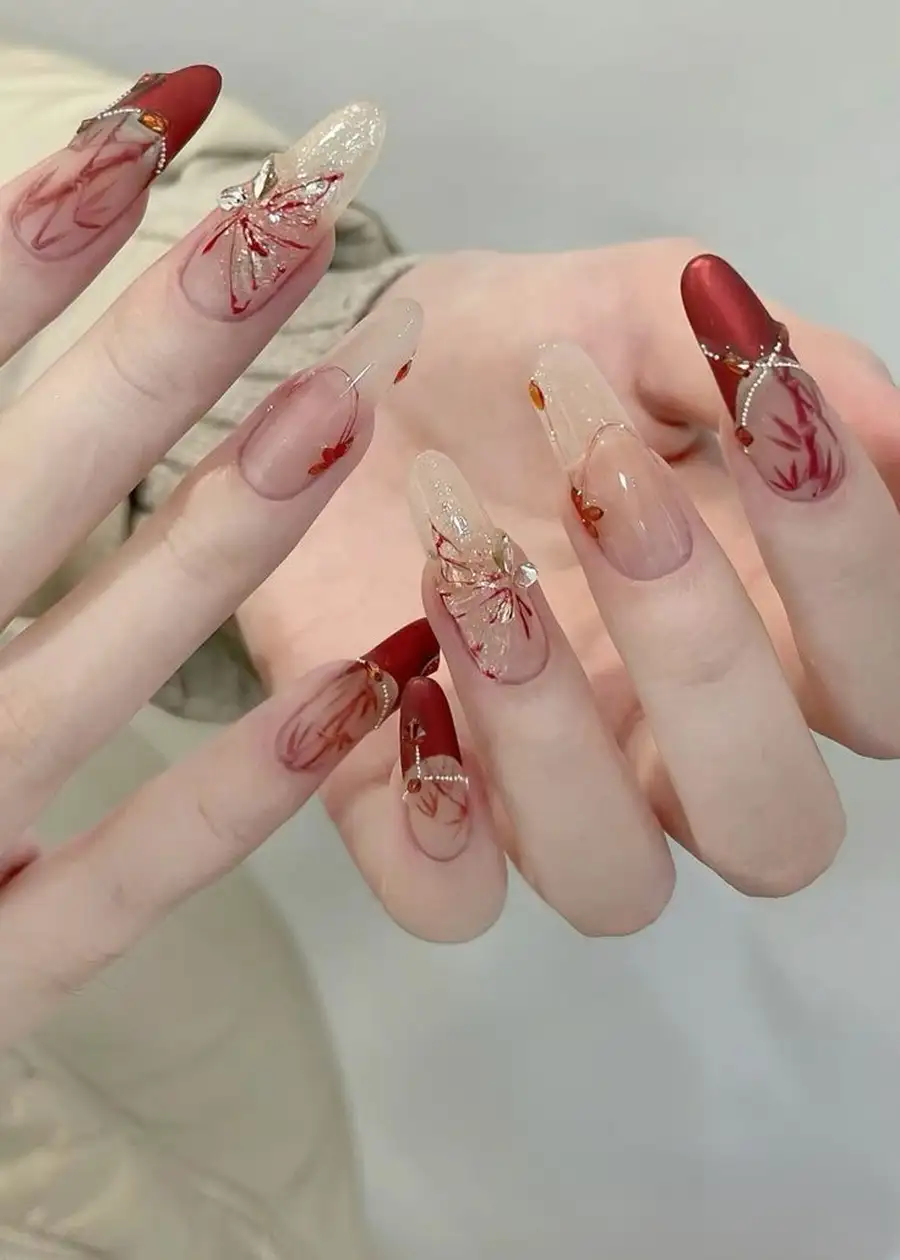 mẫu nail đắp bột đính đá đẹp