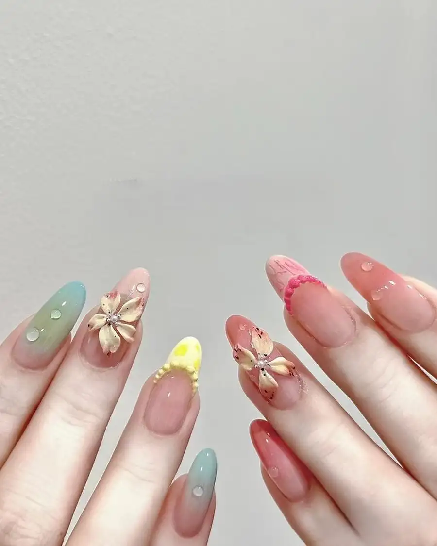 mẫu nail đắp hoa bột đẹp ngọt ngào 