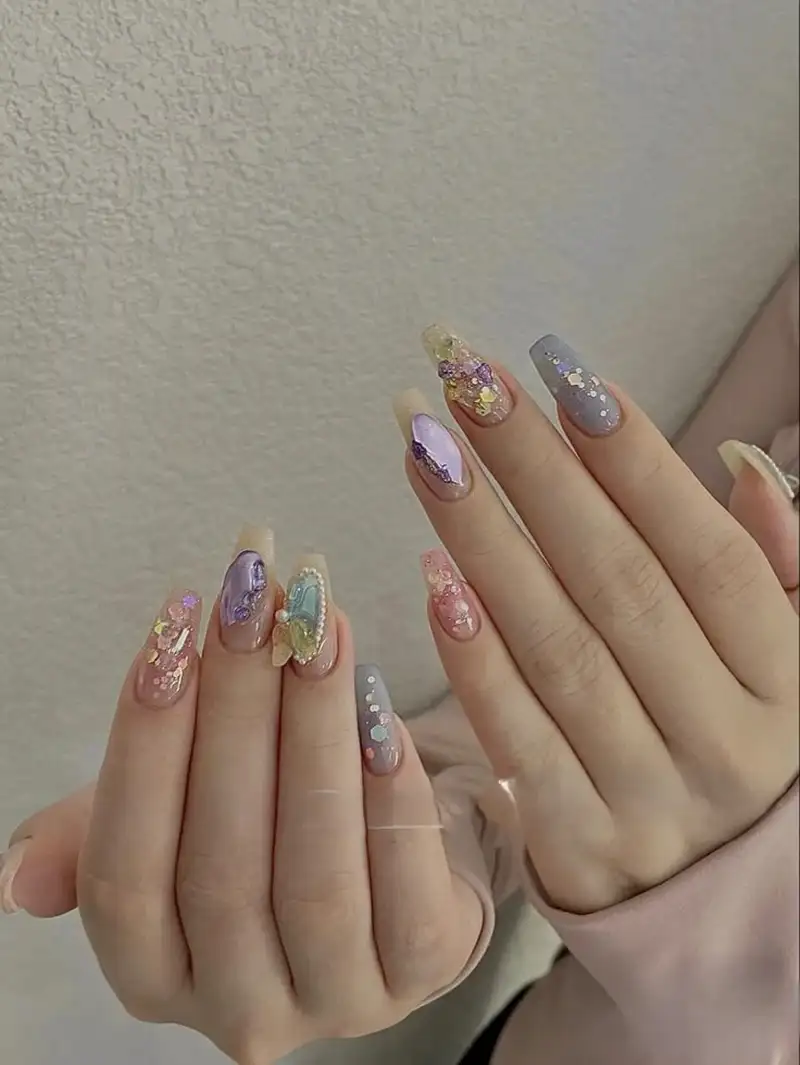 nail bánh bèo lấp lánh