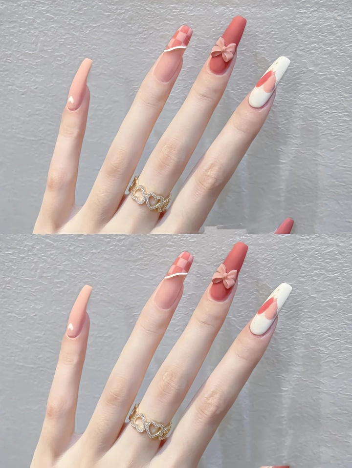 nail màu hồng trắng