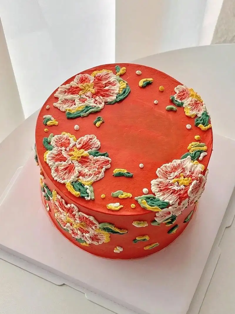 mẫu bánh sinh nhật độc lạ màu đỏ vẽ tay