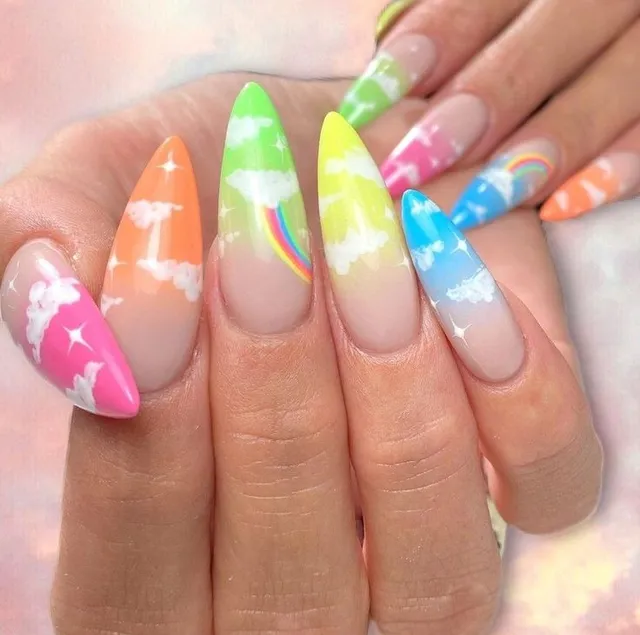 Nail 7 sắc cầu vồng trọn vẹn