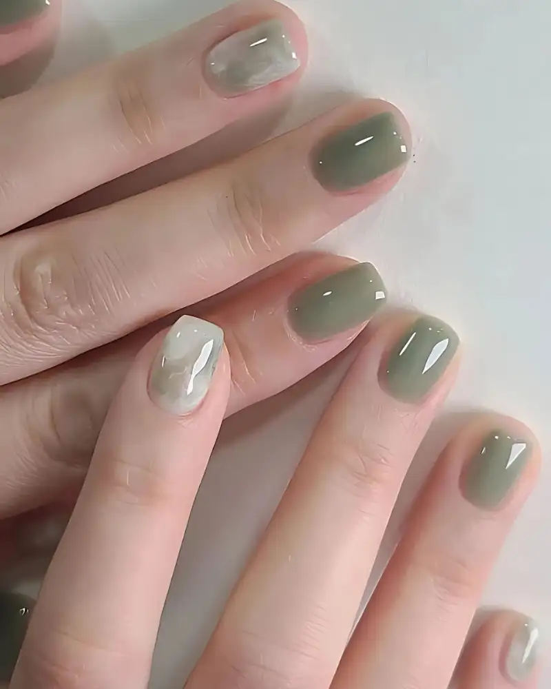 mẫu nail trơn đẹp màu xanh 