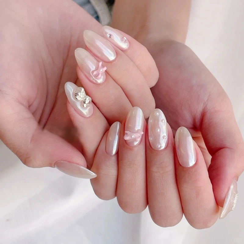 nail tráng gương ngọc trai hồng dịu dàng
