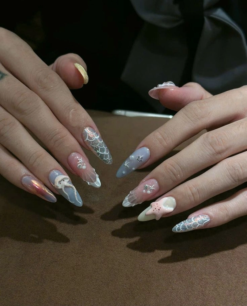 mẫu nail màu xanh dương đẹp nhất