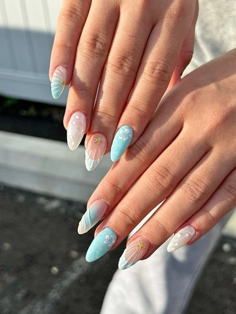 nail xanh dương nữ tính