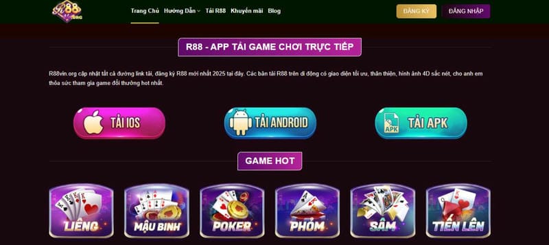  Giao diện app R88 bắt mắt, tốc độ load game nhanh chóng, dễ thao tác.