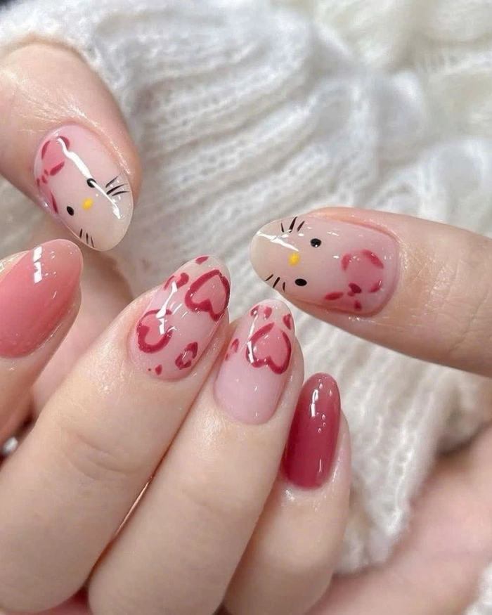 mẫu nail cho học sinh cấp 3 màu hồng 