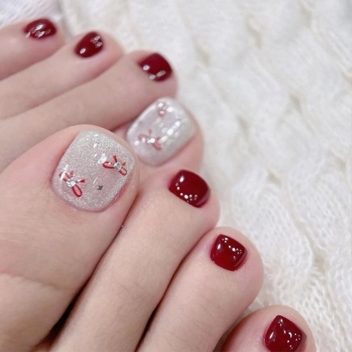 nail chân màu hồng đất đi chơi tết 