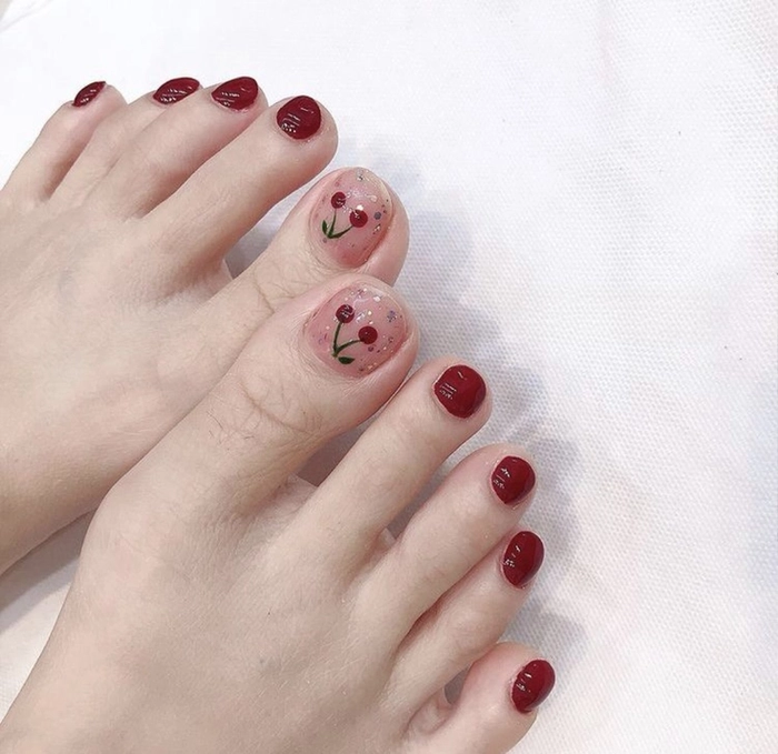 nail chân màu hồng đất kiểu Nhật 