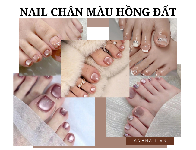 nail chân màu hồng đất