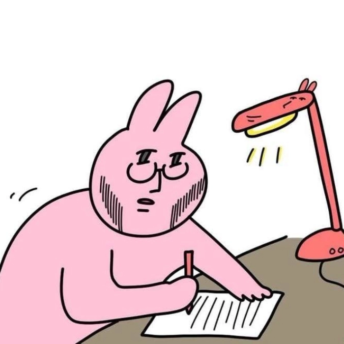 meme thỏ hồng làm việc