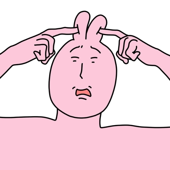 meme thỏ hồng bịt tai