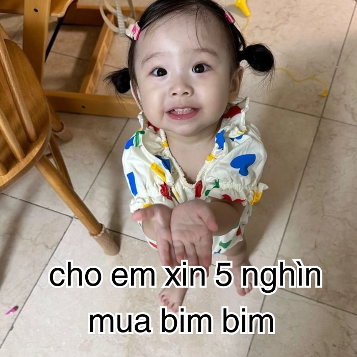 meme xin tiền em bé đáng yêu