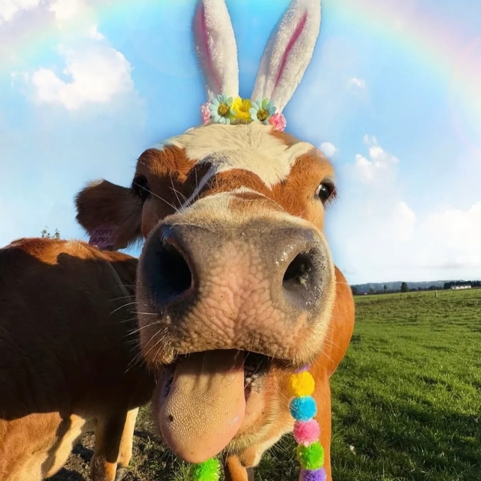 Con bò lè lưỡi meme ngộ nghĩnh