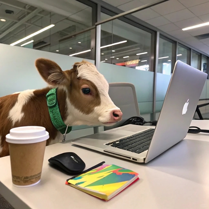 Hình ảnh con bò meme đang cười