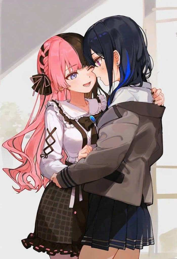 ảnh anime bách hợp nhìn nhau mỉm cười