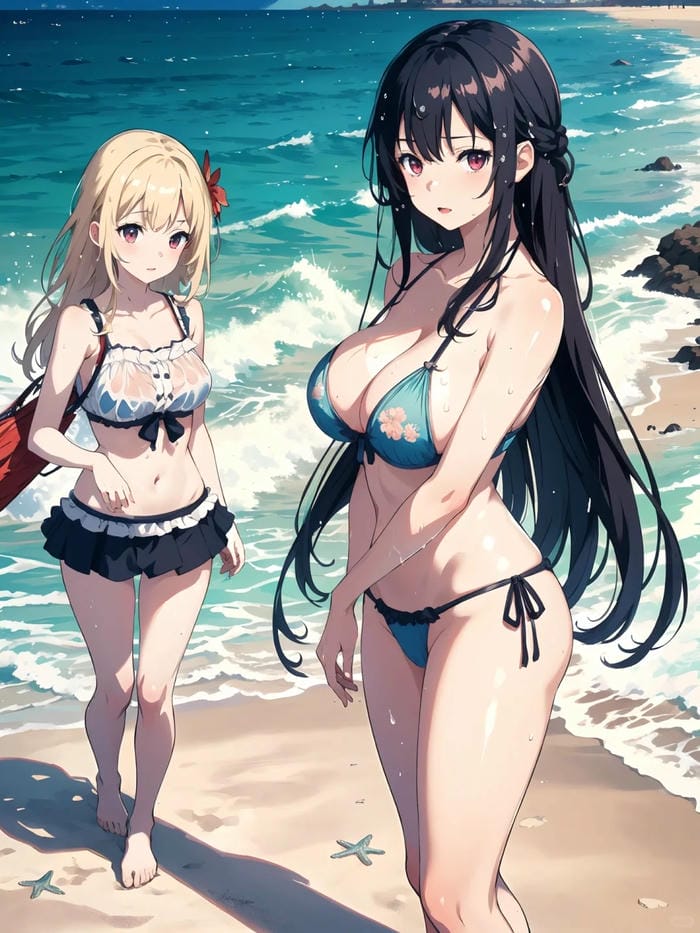 ảnh anime girl mặc bikini chơi biển