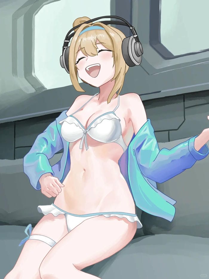 ảnh anime girl mặc bikini nghe nhạc 4k