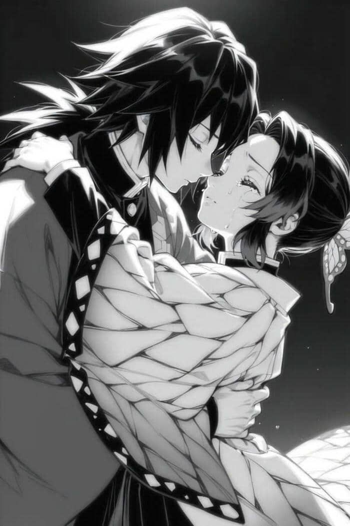 ảnh anime hôn nhau đen trắng