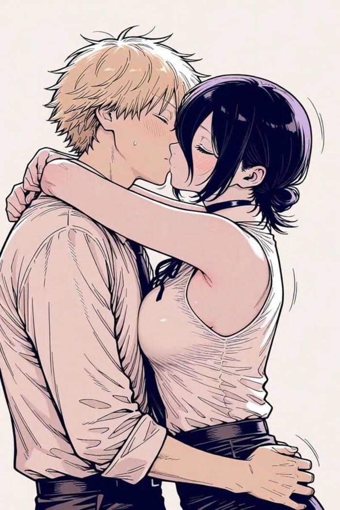 ảnh anime hôn nhau nền trắng