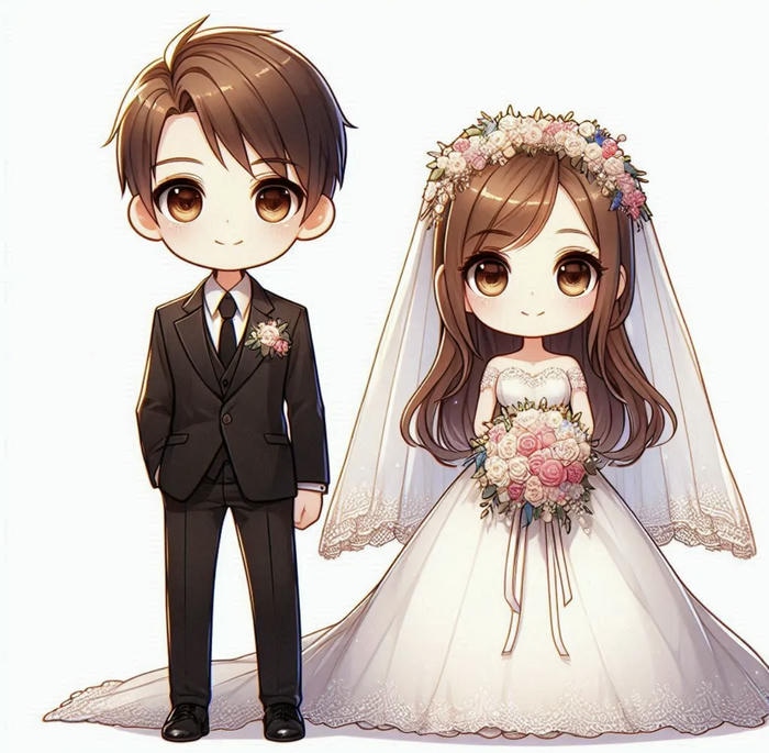 Ảnh chibi cưới cùng bó hoa cực đẹp