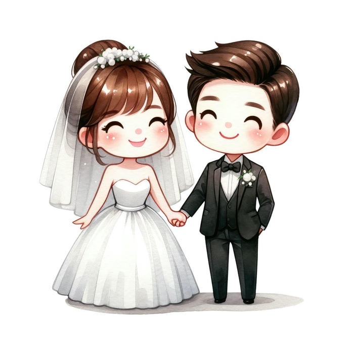 Ảnh chibi cưới trang phục thanh lịch đơn giản