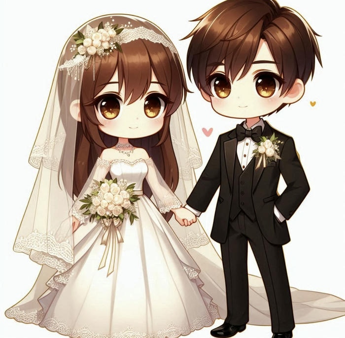 Ảnh chibi cưới váy bồng bềnh nữ tính