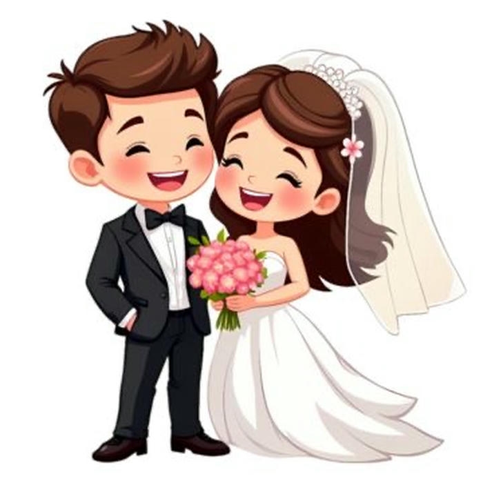 Bức hình cưới chibi đáng yêu cười tươi