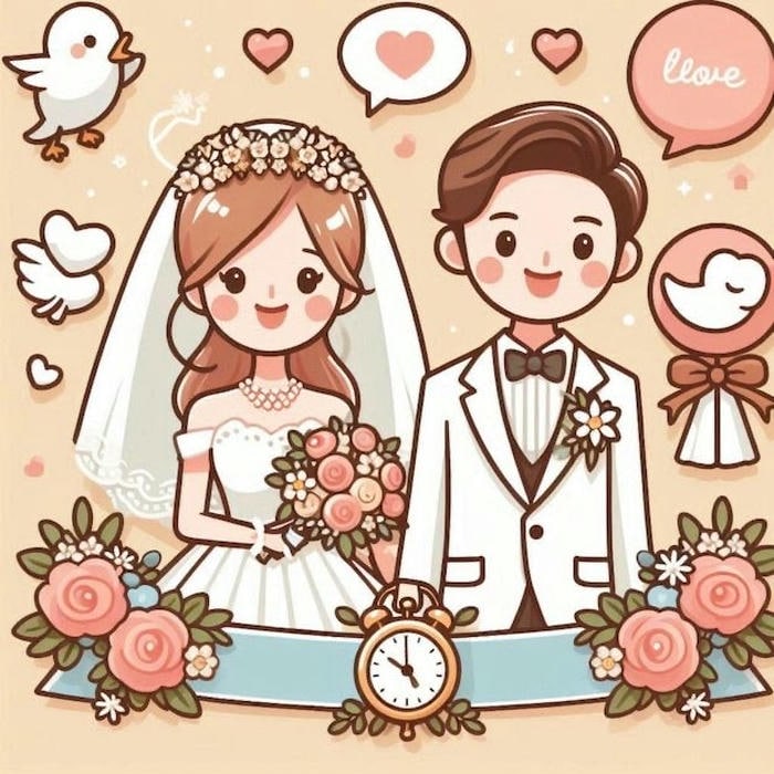 Cặp đôi chibi cưới tràn yêu thương