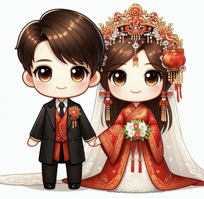 Cặp đôi chibi cưới trang phục đẹp