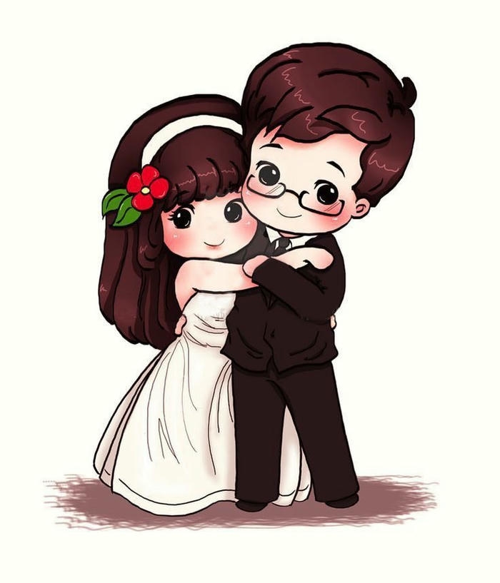 Chibi cưới đang ôm nhau tình cảm