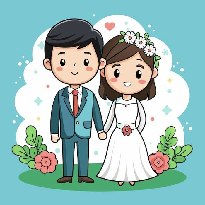 Chibi cưới trẻ trung đơn giản