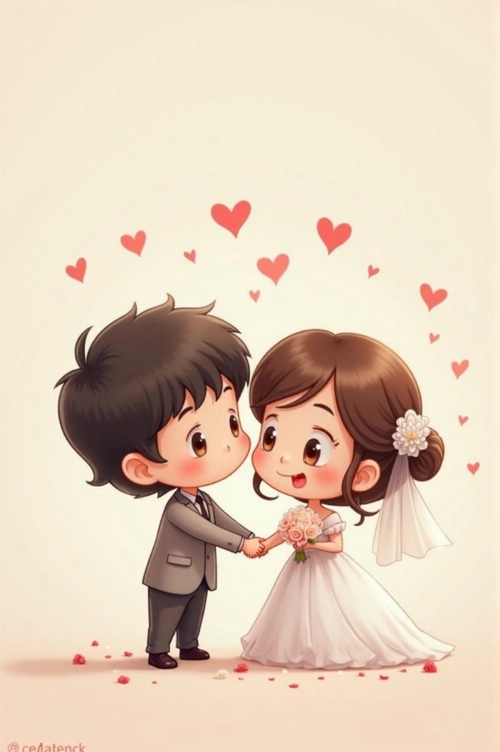 Hình ảnh cưới chibi yêu thương nhau