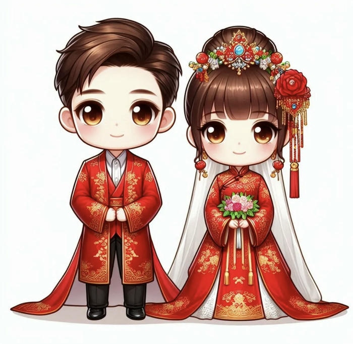 Hình chibi đám cưới váy đỏ