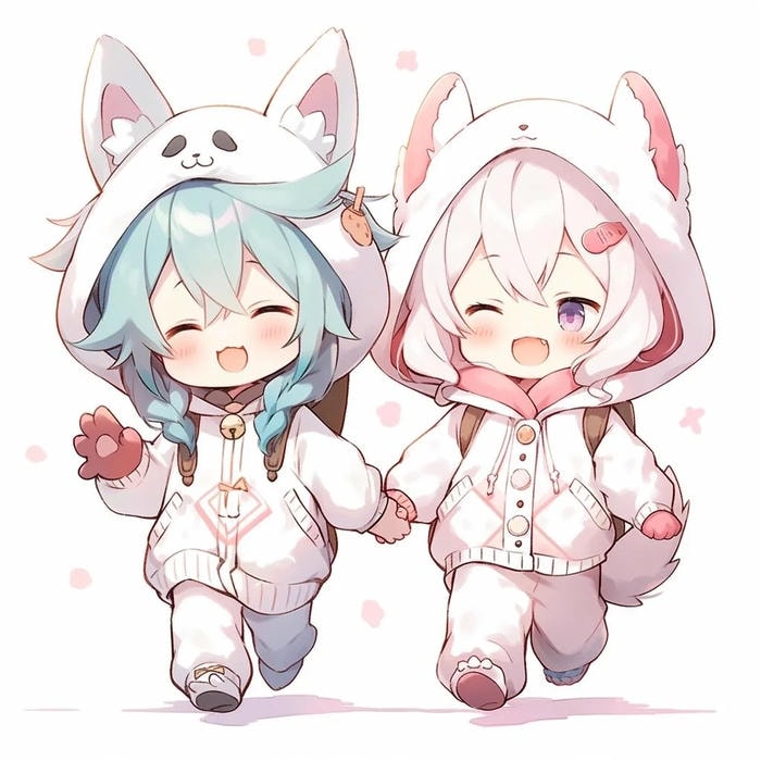 ảnh chibi đôi pastel