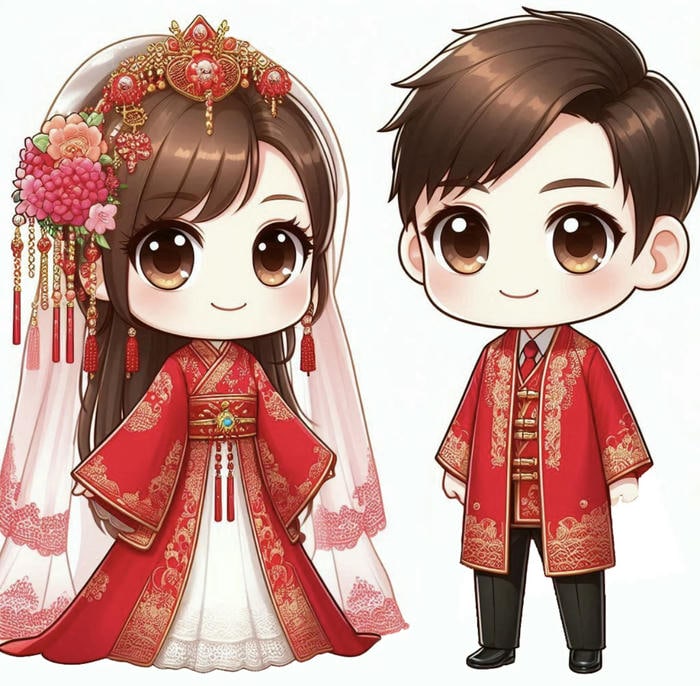 ảnh chibi chú rể cô dâu cho cặp đôi