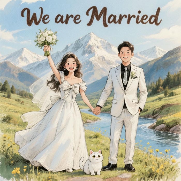 ảnh chibi cô dâu chú rể trang phục trắng