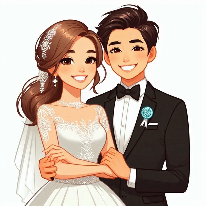 ảnh cô dâu chú rể chibi hạnh phúc