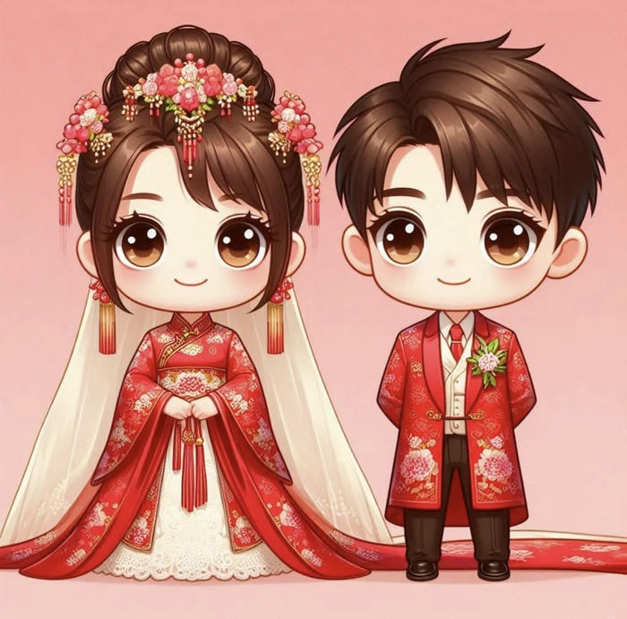 ảnh hoạt hình cô dâu chú rể tí hon