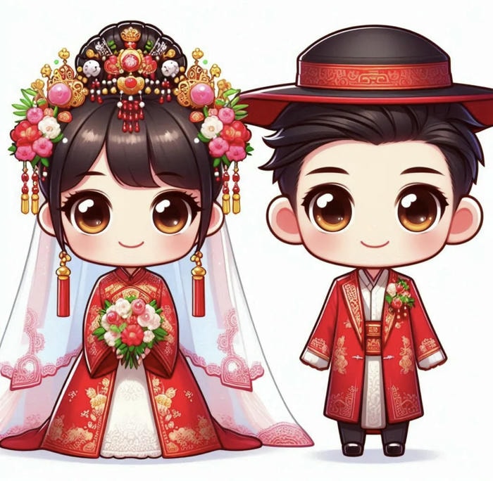 cặp đôi hôn lễ chibi đáng yêu