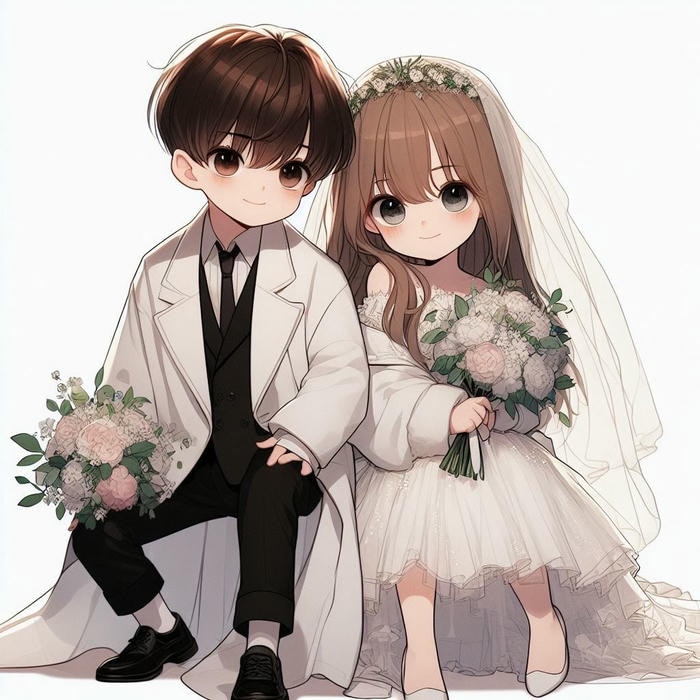chibi cặp đôi đám cưới phong cách cute