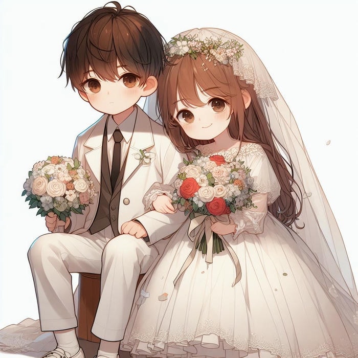 chibi cô dâu chú rể lãng mạn