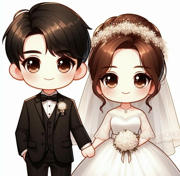 chibi cô dâu chú rể yêu nhau ngọt ngào