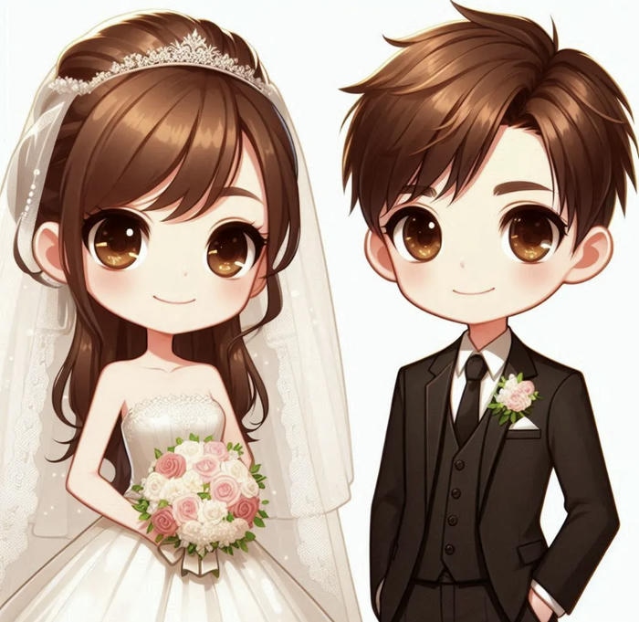 đôi nhân vật chibi lễ thành đôi