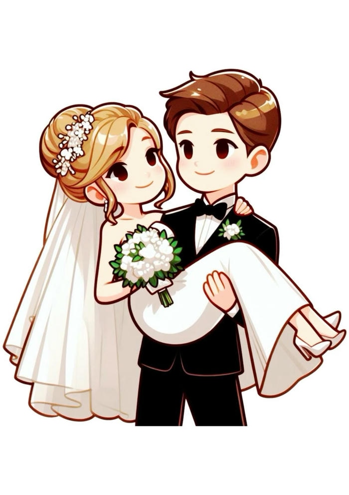 hình chibi chú rể bế cô dâu cực yêu