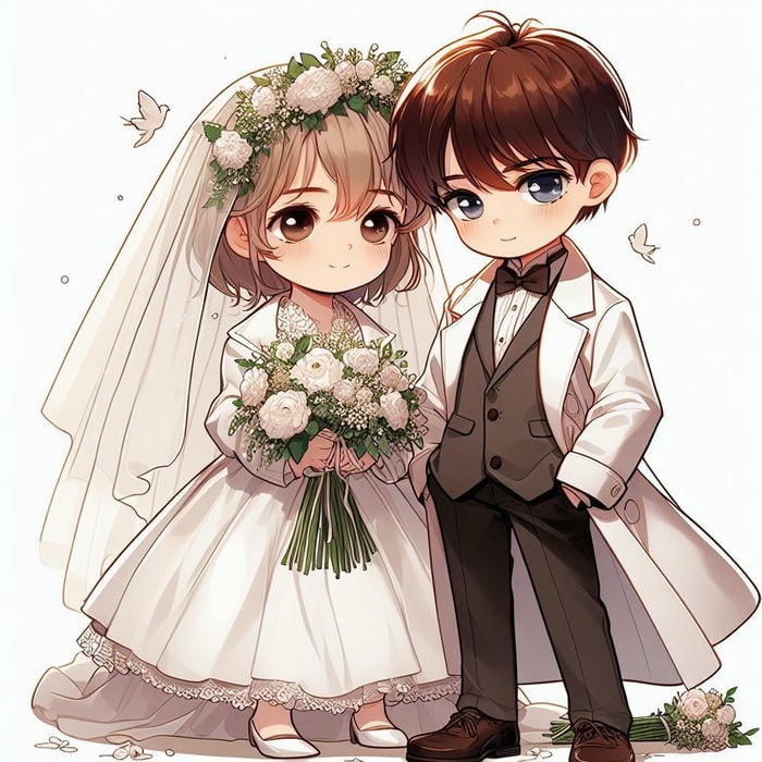 hình chibi cô dâu chú rể ngọt ngào