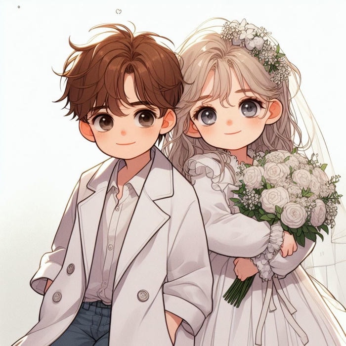 hình cưới chibi cô dâu chú rể