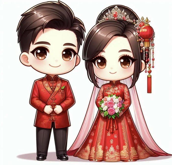 nhân vật hoạt hình cưới chibi lãng mạn